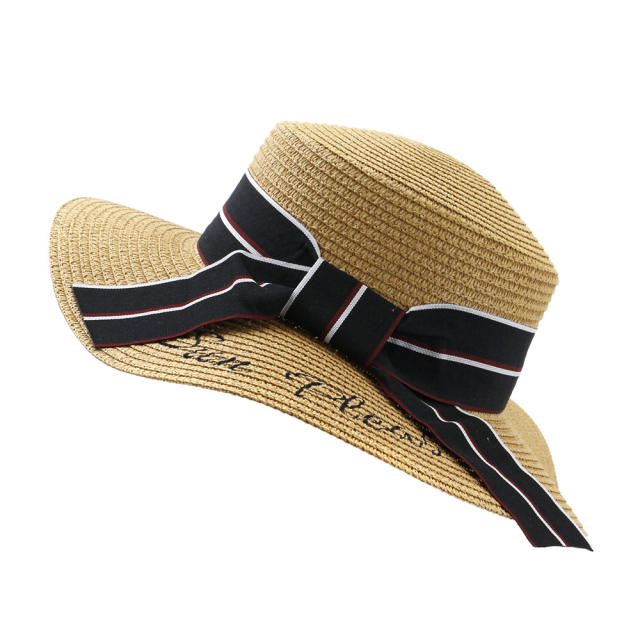 Ribbon bow straw boater hat