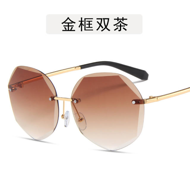 Round shape crystal edge rimless sunglasses