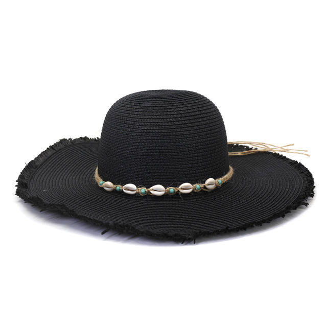 Wide brim shell accessory straw beach hat