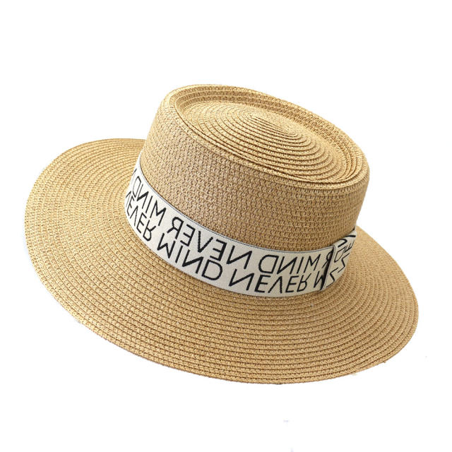 Letter ribbon straw boater hat