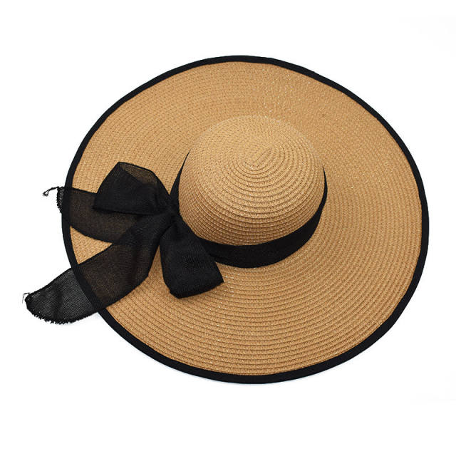Wide brim straw bow beach hat