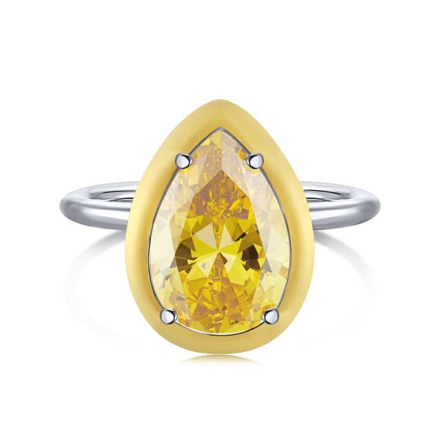INS pear cut colorful crystal S925 sterling silver rings