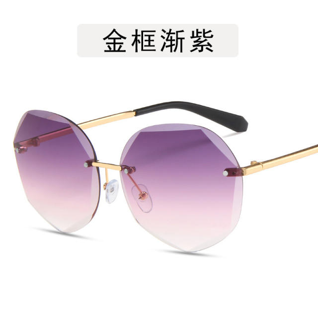 Round shape crystal edge rimless sunglasses