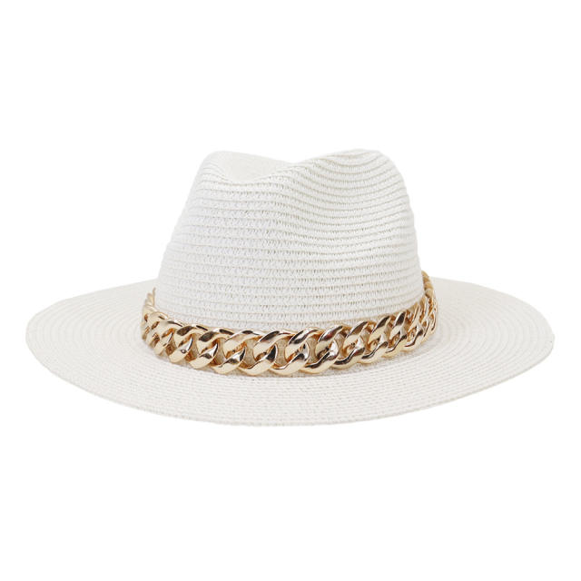 Curban chain straw fedora hat