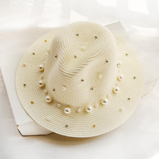 Pearl beaded fedora hat for summer