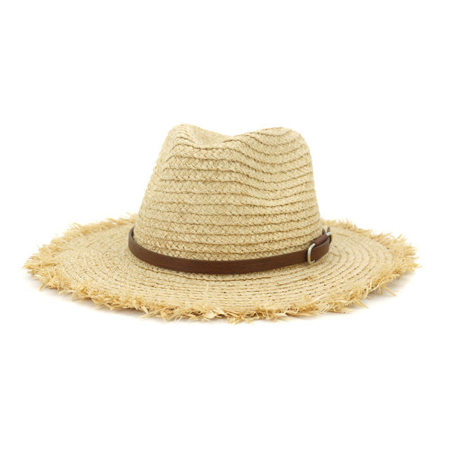Raffia straw fedora hat