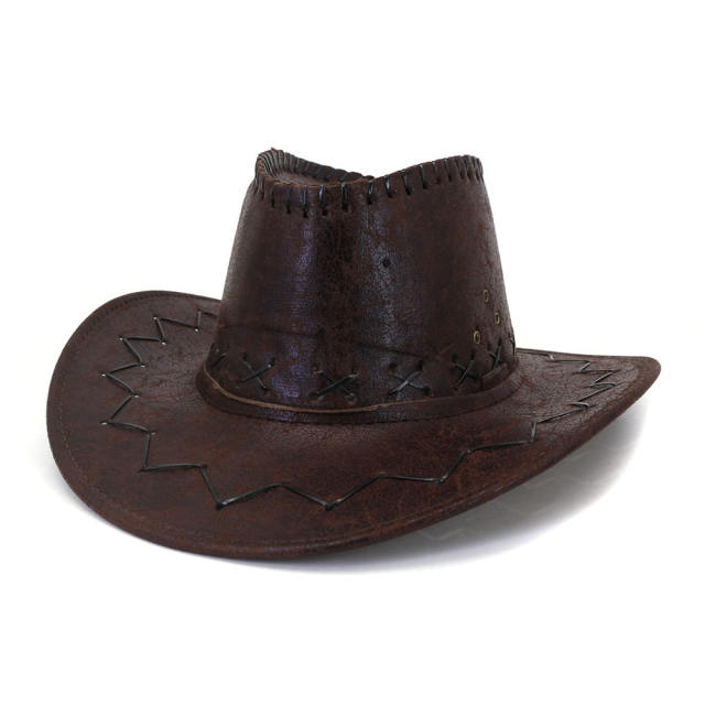 Vintage PU solid color cowboy hat
