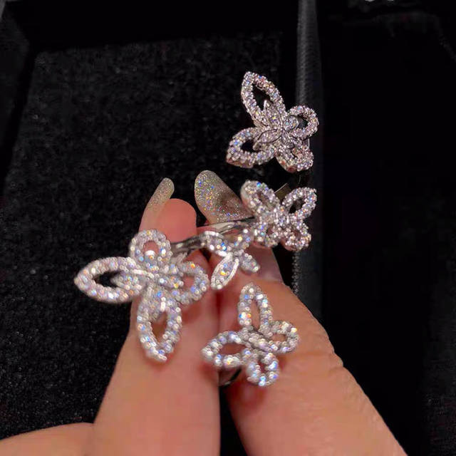 INS luxury pave setting cubic zircon hollow butterfly openning ring