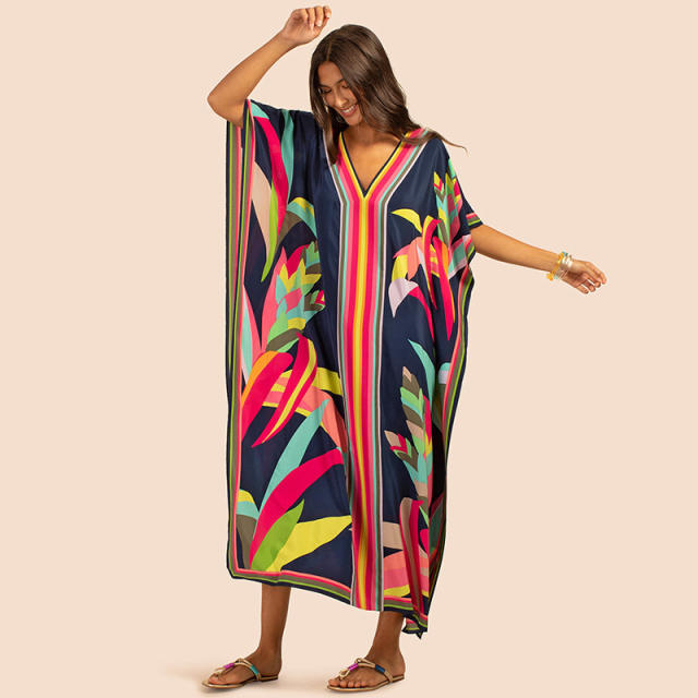 Occident fashion color printing loose beach dress cover up