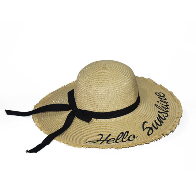 Hello summer wide brim straw beach hat