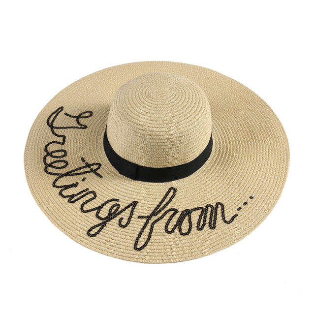 Hello summer big brim straw hat