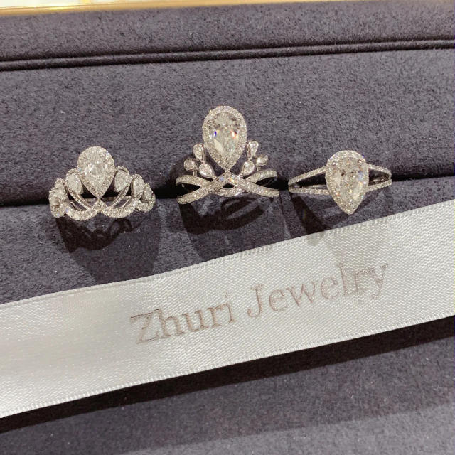 INS pearl cut cubic zircon wedding rings