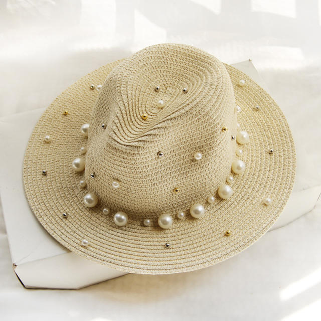 Pearl beaded fedora hat for summer