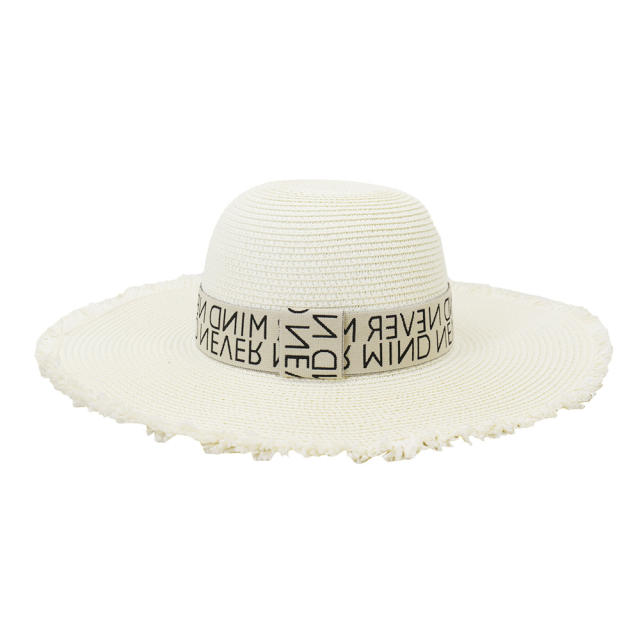 Letter ribbon straw beach hat