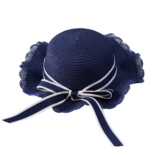 Mommy and baby wide brim ribbon bow straw hat