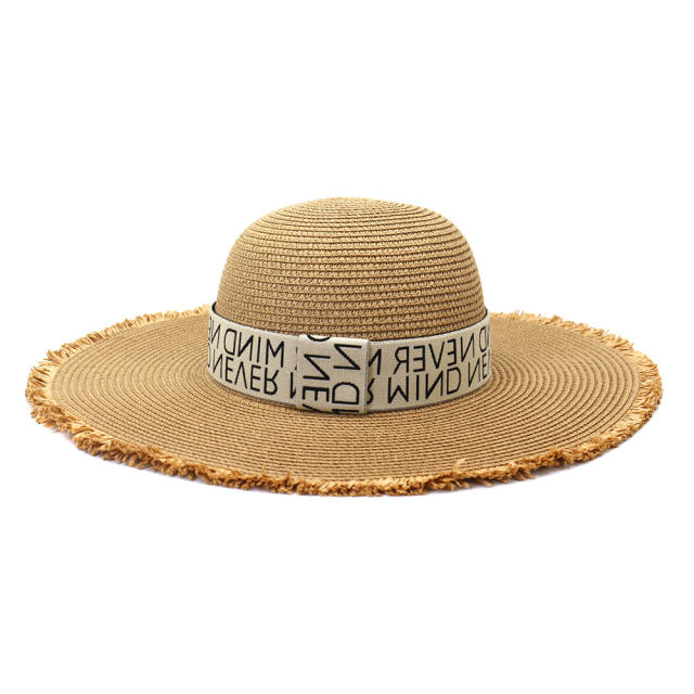 Letter ribbon straw beach hat