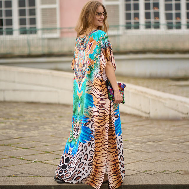 Occident fashion color printing loose beach dress