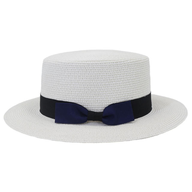 Elegant bow straw boater hat