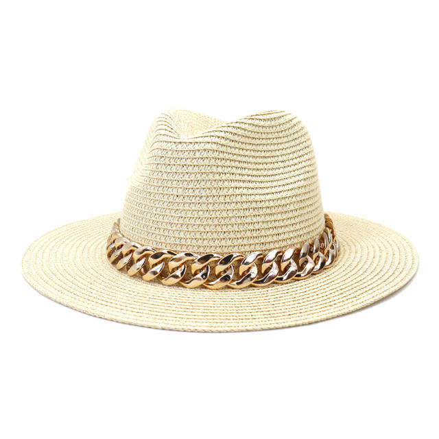 Curban chain straw fedora hat