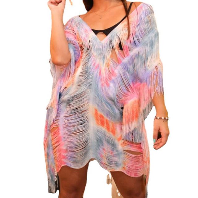 Multicolored tassel swimsuit cover up