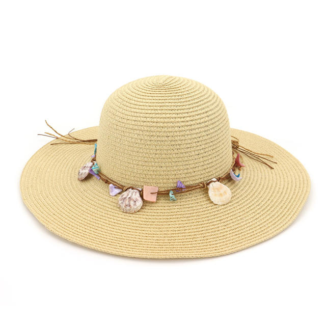 Beach shell wide brim straw beach hat