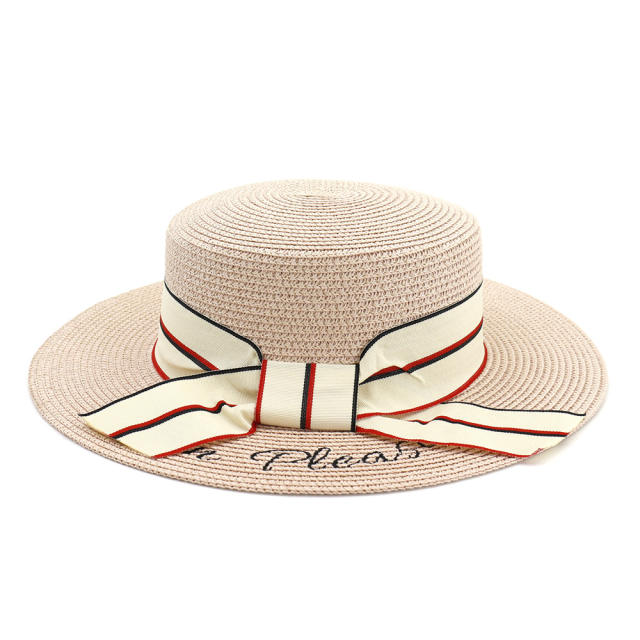 Ribbon bow straw boater hat