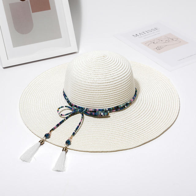 Wide brim straw beach hat