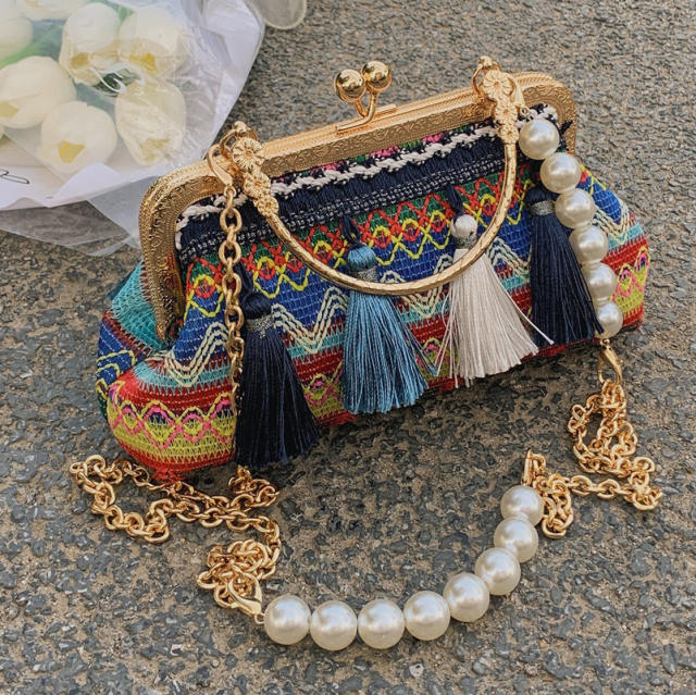 Summer purse shaped boho tassel handbag