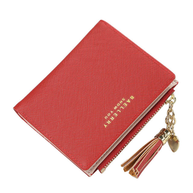 Short style cross pattern tassel purse