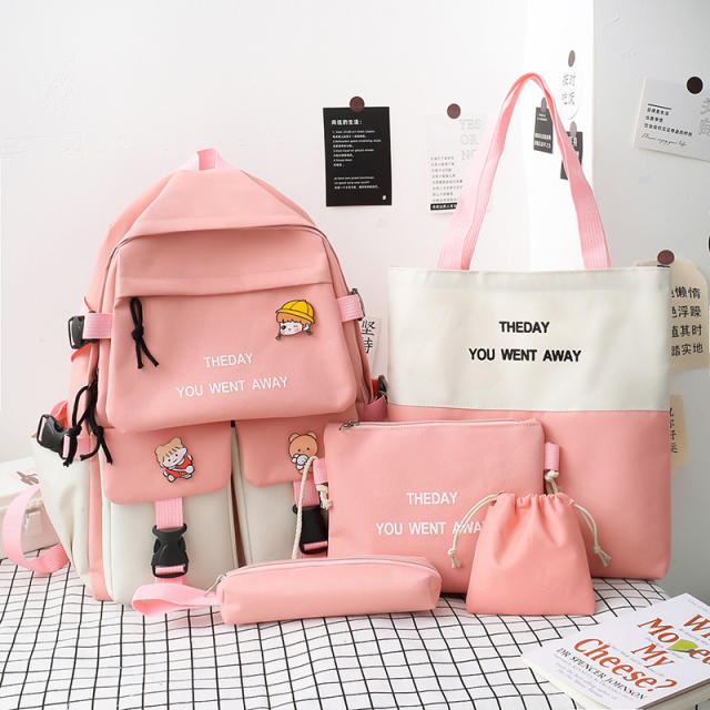 New arrival 5pcs patchwork school bag student backpack