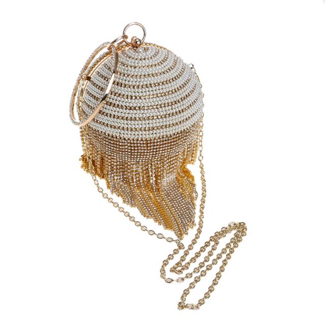 Luxury rhinestone tassel pearl ball shape evening bag