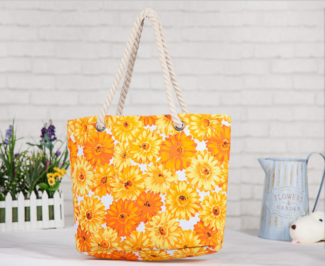 Summer flower canvas beach tote bag