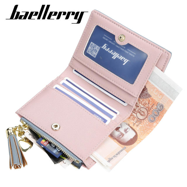 Short style multiple card slots zipper tassel purse
