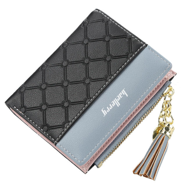 Short style multiple card slots zipper tassel purse