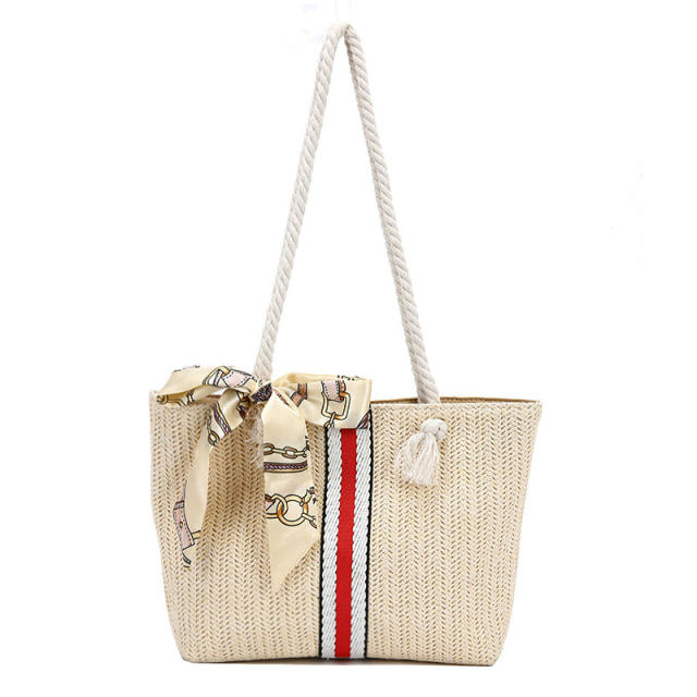 Beach tote bag with ribbon