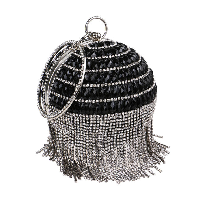Luxury pave setting glass crystal rhinestone tassel ball shape evening bag