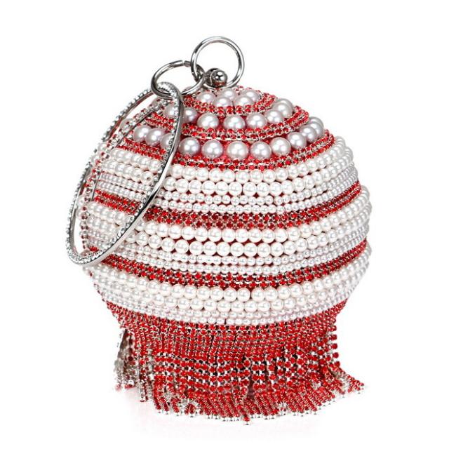 Luxury pearl beads rhinestone tassel ball shape evening bag