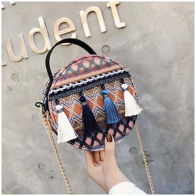 Summer design tassel round crossbody bag