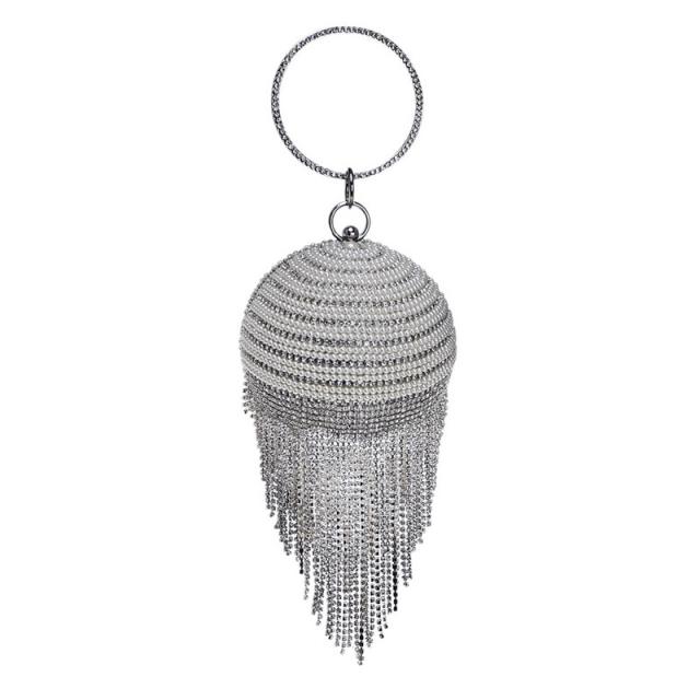 Luxury rhinestone tassel pearl ball shape evening bag