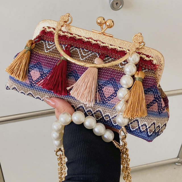 Summer purse shaped boho tassel handbag