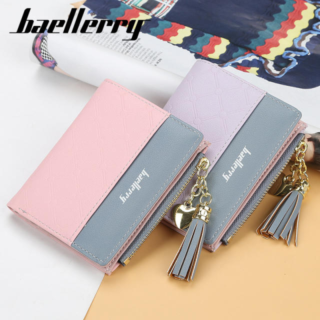 Short style multiple card slots zipper tassel purse