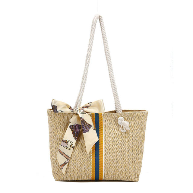 Beach tote bag with ribbon