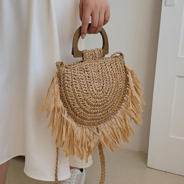 Boho straw tassel handbag