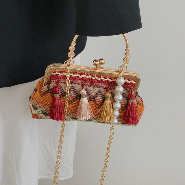 Summer purse shaped boho tassel handbag