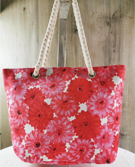 Summer flower canvas beach tote bag