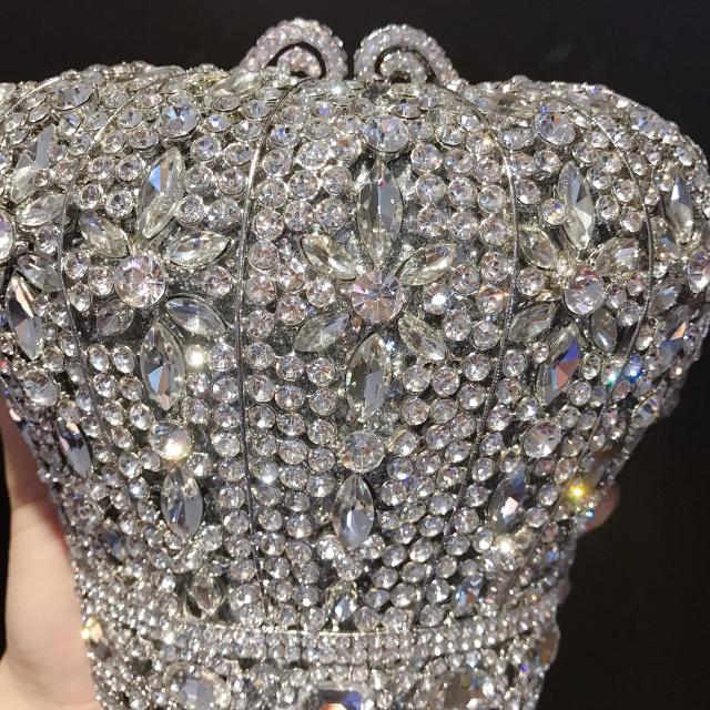 Two size full of diamond crown shaped evening bag