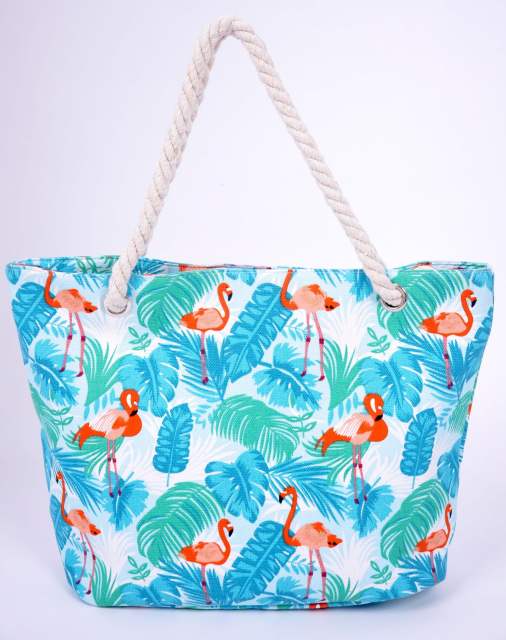 Flamingo printed beach tote bag