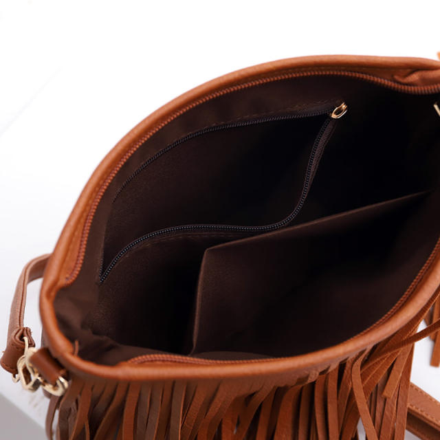 Soft PU  leather tassel crossbody bag