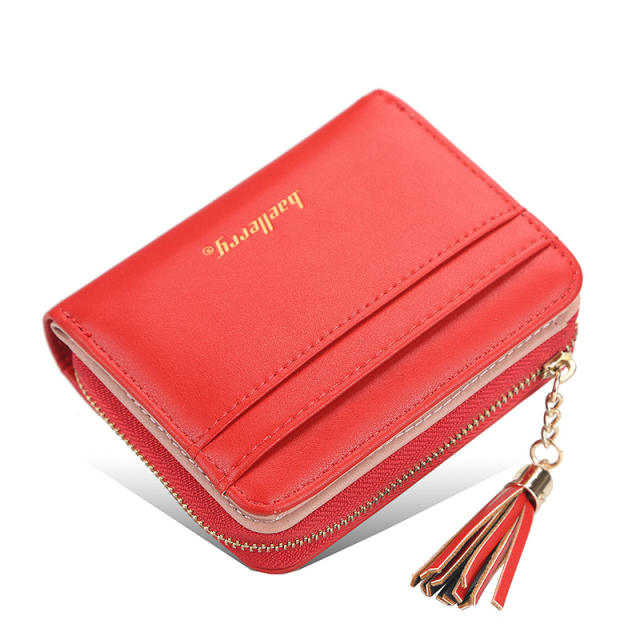 Short style multiple card slots tassel purse