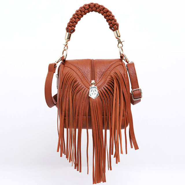 Braided handle tassel handbag